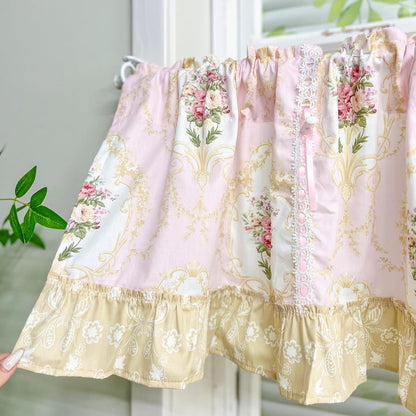 Floral Tie Up Curtains for Kitchen Adjustable Balloon Shade Window Valance