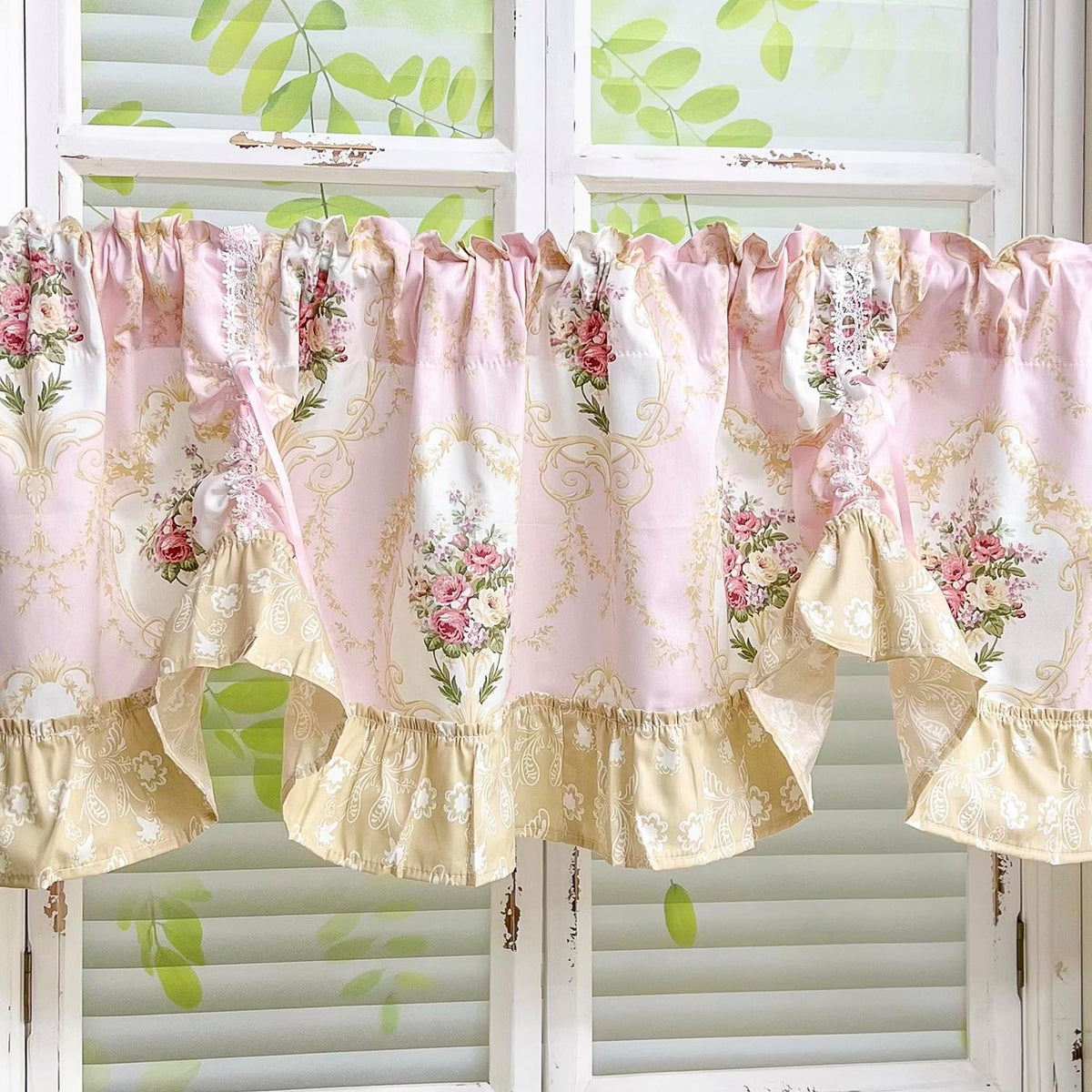 Floral Tie Up Curtains for Kitchen Adjustable Balloon Shade Window Valance