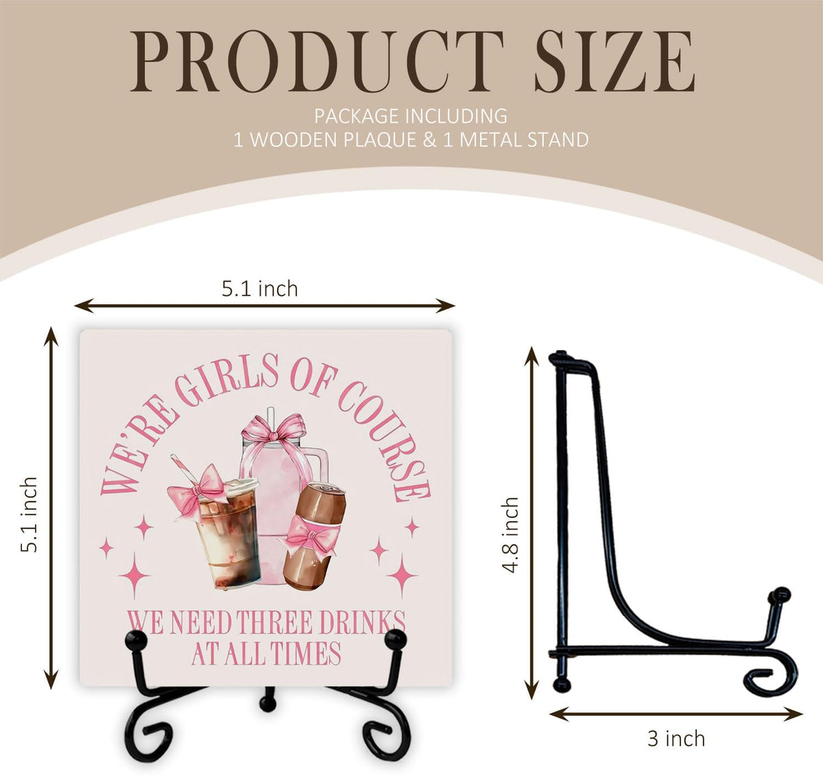 Coquette Pink Bow Coffee Bar Wooden Desk Sign, Coffee Lover Gifts, Preppy Girly Drinks Wood Plaque With Stand for Bar Kitchen Girls Bedroom Dorm Desk Tabletop Shelf Decor