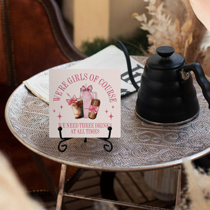 Coquette Pink Bow Coffee Bar Wooden Desk Sign, Coffee Lover Gifts, Preppy Girly Drinks Wood Plaque With Stand for Bar Kitchen Girls Bedroom Dorm Desk Tabletop Shelf Decor