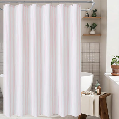 Pink Striped Seersucker Shower Curtain, 72x72 Inch