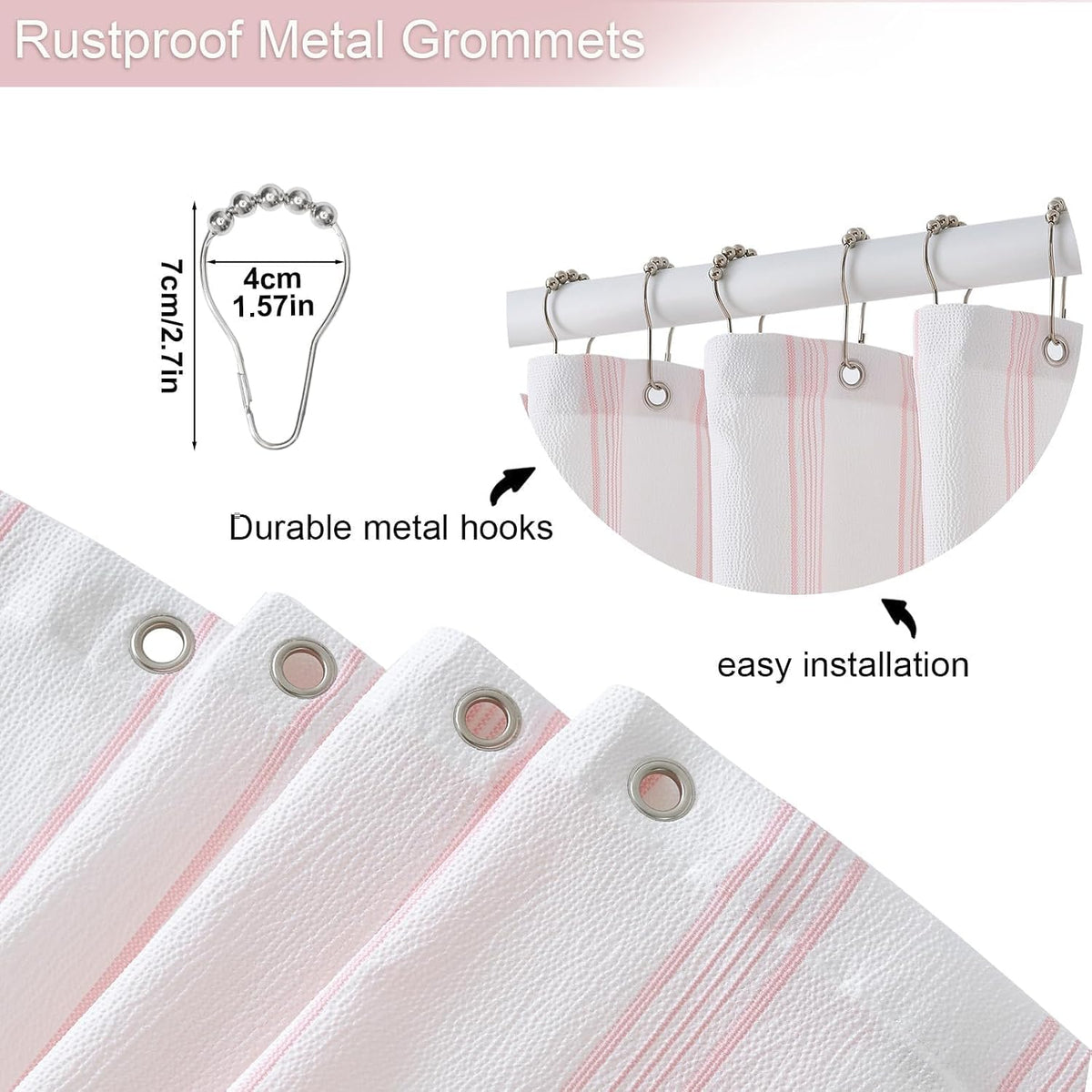 Pink Striped Seersucker Shower Curtain, 72x72 Inch