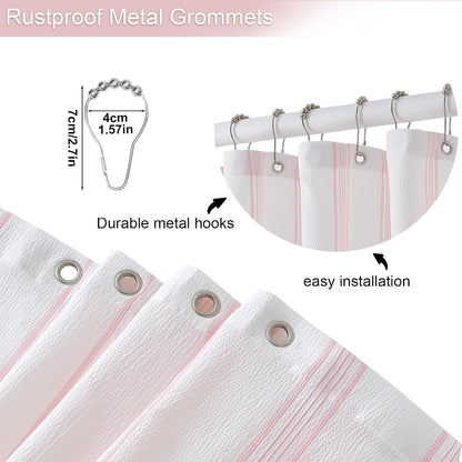 Pink Striped Seersucker Shower Curtain, 72x72 Inch