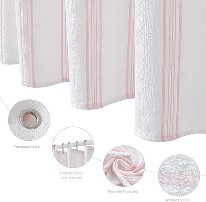 Pink Striped Seersucker Shower Curtain, 72x72 Inch
