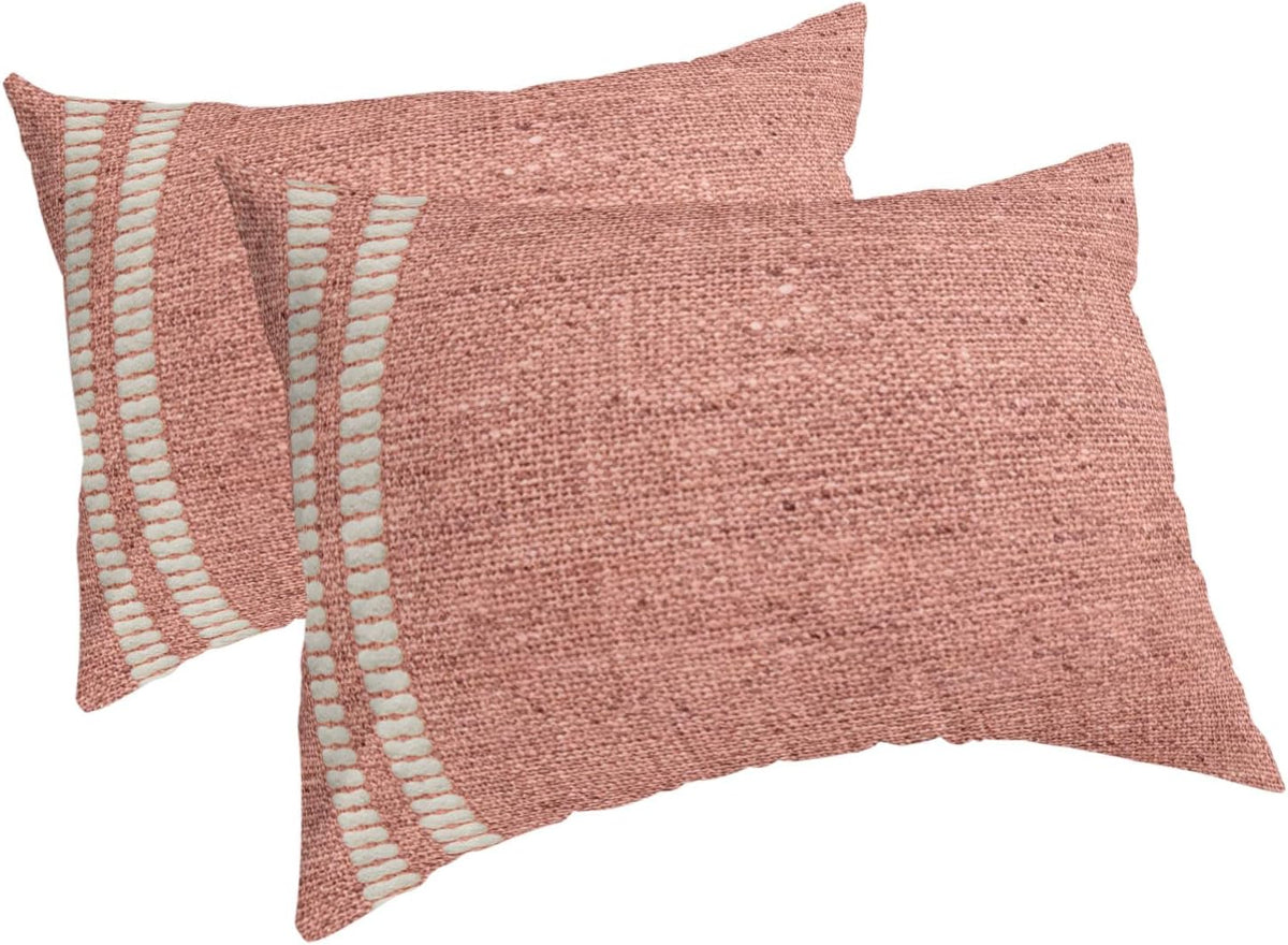 Peach Pink Texture Pillow Cases Standard Size Set of 2 - Microfiber Bed Throw Pillow Covers, Country Farmhouse Burlap Stripes Decorative Lumbar Pillow Cover with Envelope Closure for Sofa 20"x26"