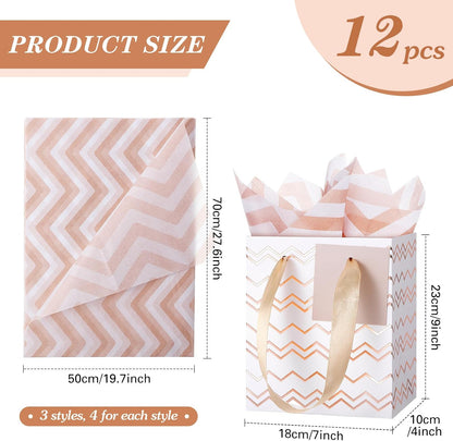12 Pcs Small Gift Bags Bulk,7 x 4 x 9 Inch,White Rose Gold