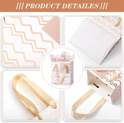 12 Pcs Small Gift Bags Bulk,7 x 4 x 9 Inch,White Rose Gold