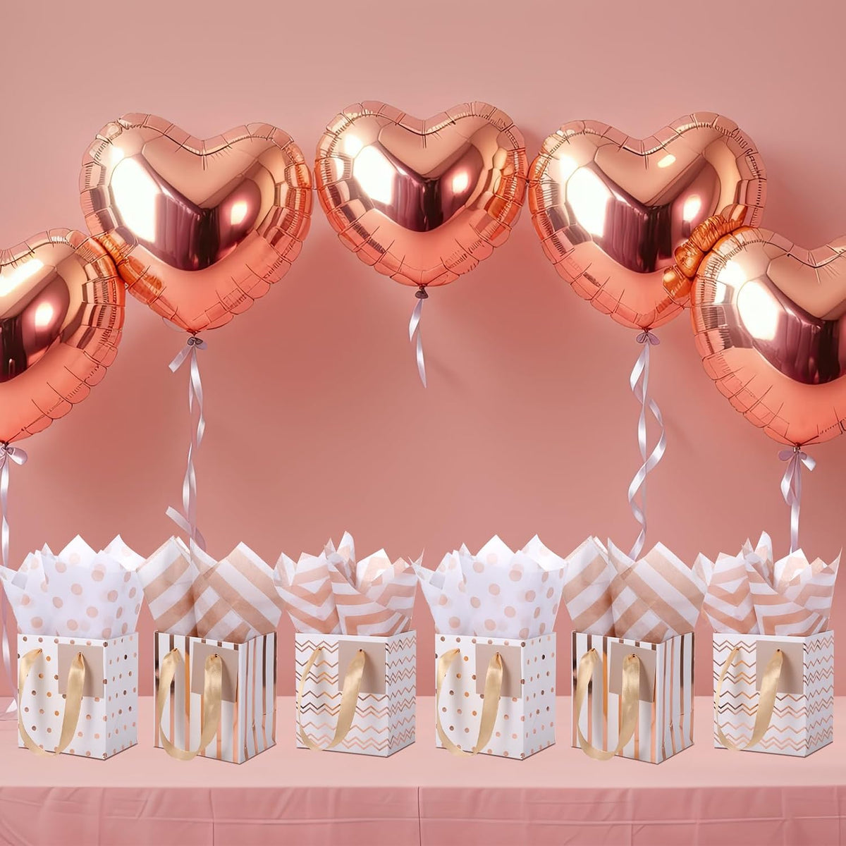 12 Pcs Small Gift Bags Bulk,7 x 4 x 9 Inch,White Rose Gold
