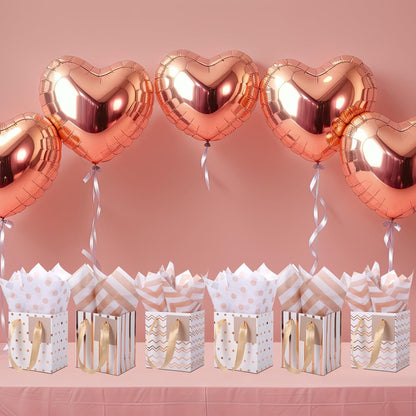 12 Pcs Small Gift Bags Bulk,7 x 4 x 9 Inch,White Rose Gold