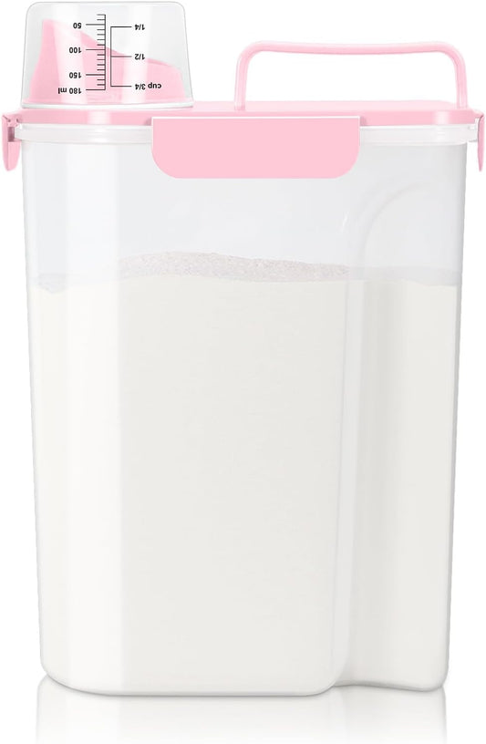 Airtight Rice Container 10 Lbs, Cereal Dispenser, Pet Cat Dog Food Storage Container, Plastic Kitchen Pantry Food Storage Holder with Cup -Pink