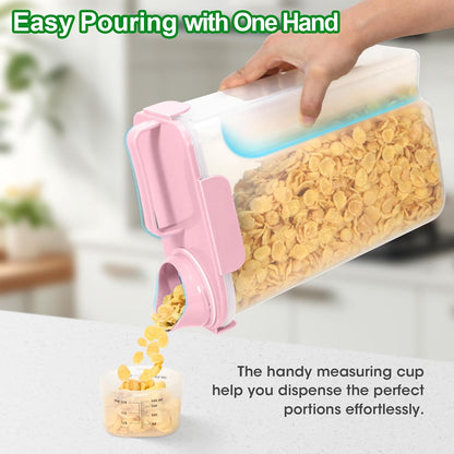 Airtight Rice Container 10 Lbs, Cereal Dispenser, Pet Cat Dog Food Storage Container, Plastic Kitchen Pantry Food Storage Holder with Cup -Pink