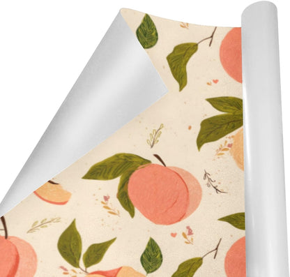 Peaches Pattern Design Birthday Wrapping Paper Roll, Mini Roll Gift Wrap Perfect for Weddings, Brides, Holidays, Baby Showers - 58 x 22.8 inches