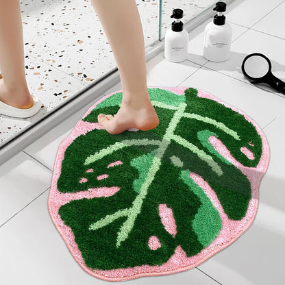 Sisher Monstera Bath Mat Cute Leaf Bath Mat Non Slip Soft Bathtub Mat