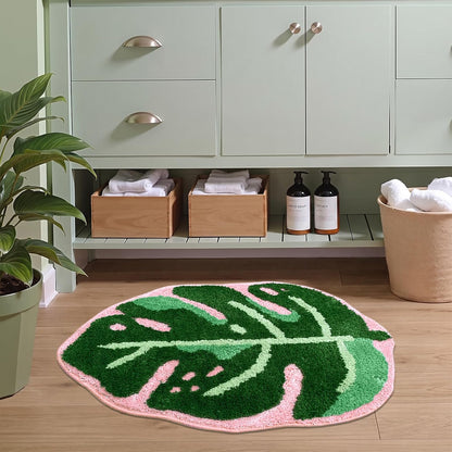 Sisher Monstera Bath Mat Cute Leaf Bath Mat Non Slip Soft Bathtub Mat