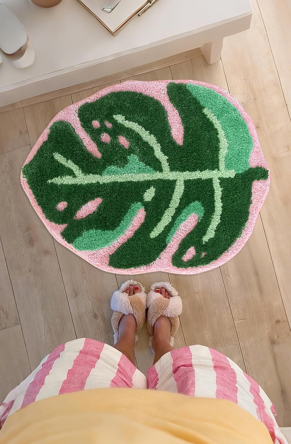 Sisher Monstera Bath Mat Cute Leaf Bath Mat Non Slip Soft Bathtub Mat