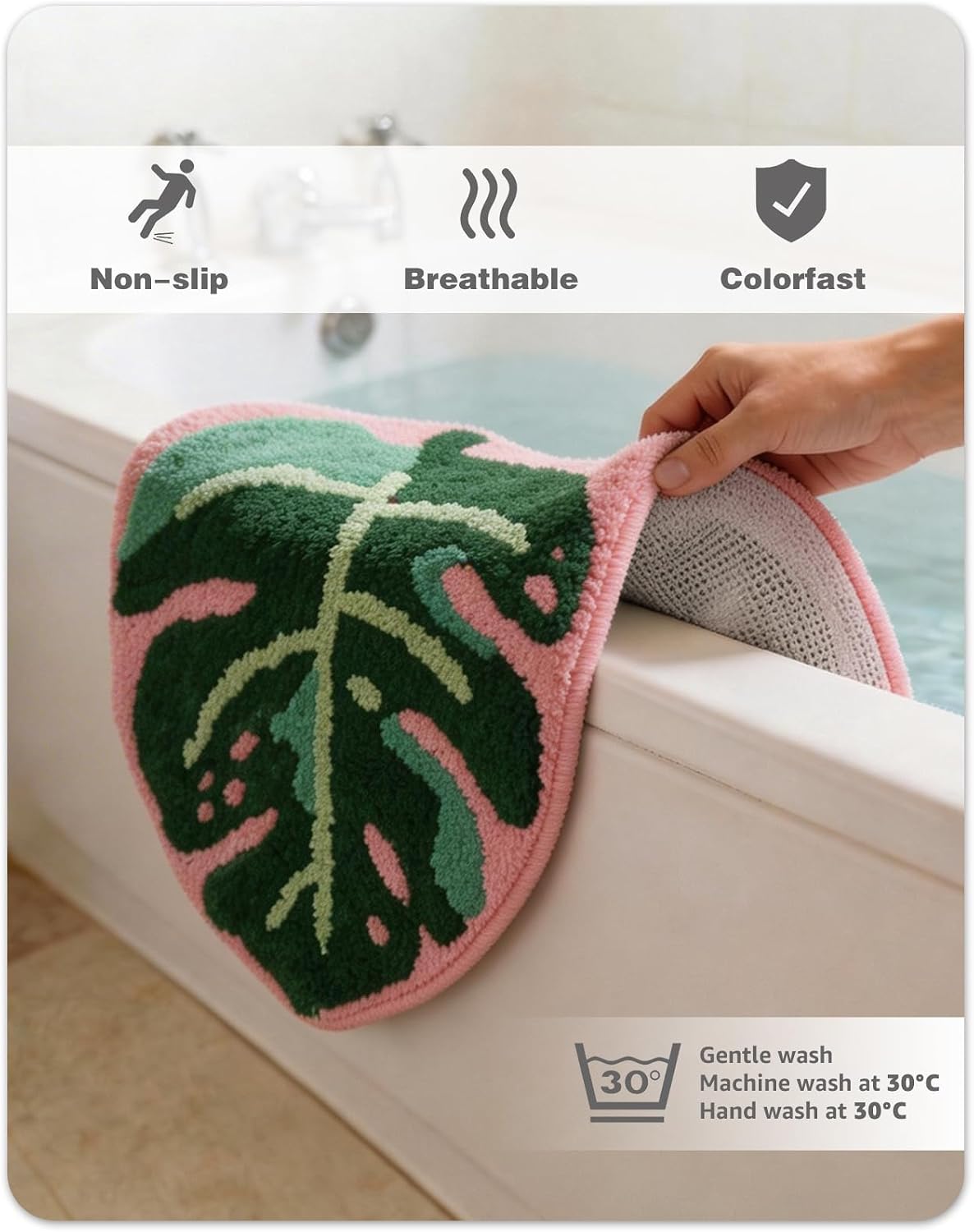 Sisher Monstera Bath Mat Cute Leaf Bath Mat Non Slip Soft Bathtub Mat