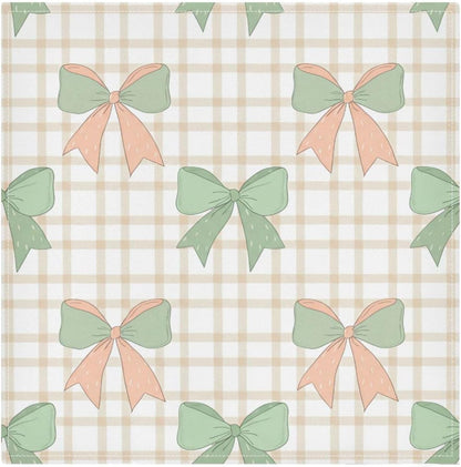 Green Peach Bows Cloth Napkins Set of 6 Washable Dinner Napkin 20x20 Inch Reusable Table Napkins for Home Decor Wedding Fall Dining Table Party