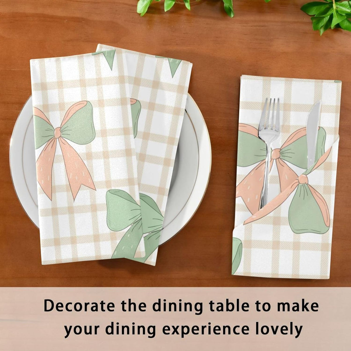 Green Peach Bows Cloth Napkins Set of 6 Washable Dinner Napkin 20x20 Inch Reusable Table Napkins for Home Decor Wedding Fall Dining Table Party