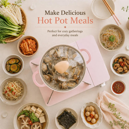 Retro Pink 6-Piece Cookware Set with Glass Lid – Nonstick Ceramic Coated Casserole Pot, Saucepan & Dutch Oven for Soup, Sauce, Simmering, Stewing, Everyday Cooking, Made in Korea