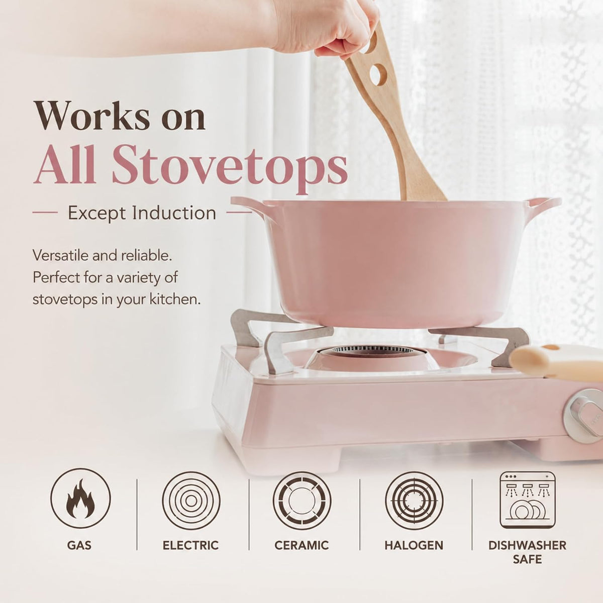 Retro Pink 6-Piece Cookware Set with Glass Lid – Nonstick Ceramic Coated Casserole Pot, Saucepan & Dutch Oven for Soup, Sauce, Simmering, Stewing, Everyday Cooking, Made in Korea