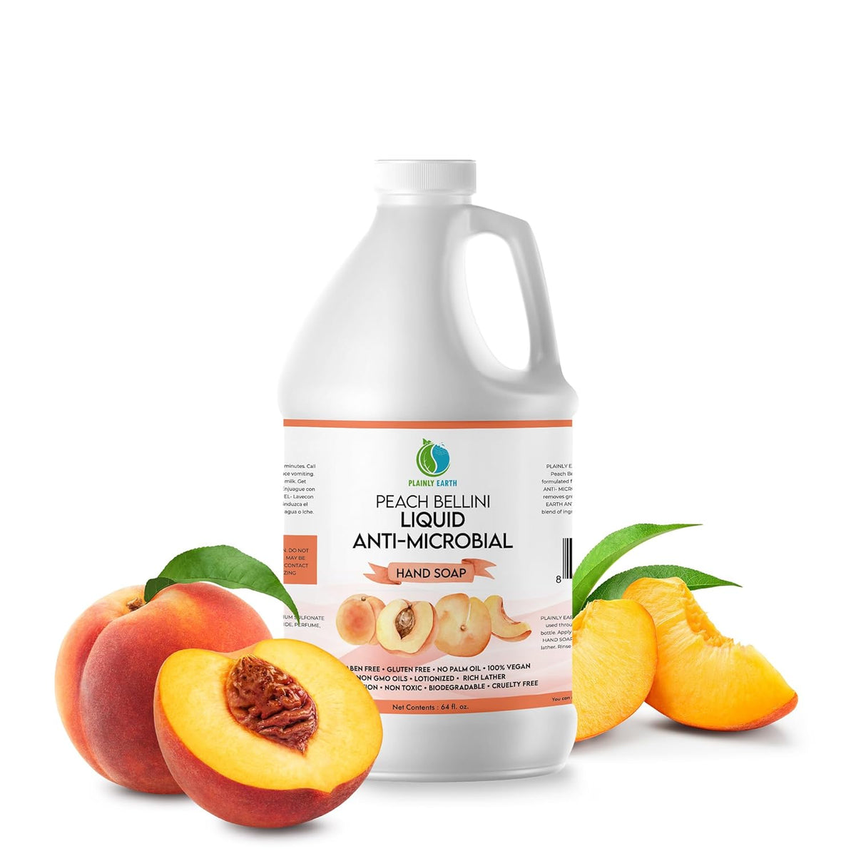 AntiMicrobial Hand Soap, 64 oz Bulk Refill - Antibacterial Hand Soap, Gentle, Scented Moisturizing Hand Soap for Kitchen and Bathroom - Peach Bellini