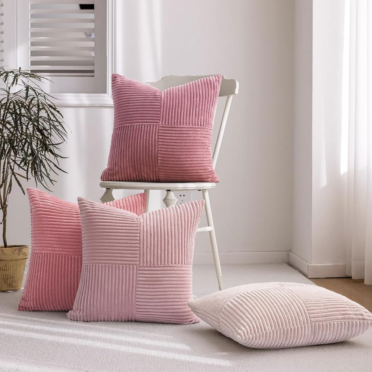 Dustypink Throw Pillow Covers 16x16 Set of 4,Boho Double-Sides Design Decorative Throw Pillow Covers,Light Pink Cushion Cases for Couch Living Room Bedroom and Sofa(40 * 40 cm)