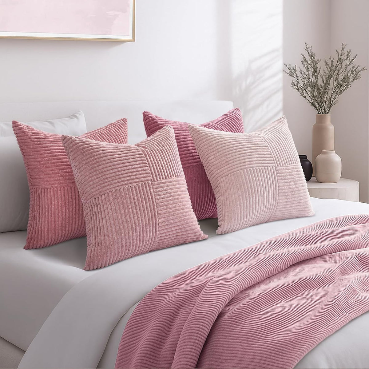 Dustypink Throw Pillow Covers 16x16 Set of 4,Boho Double-Sides Design Decorative Throw Pillow Covers,Light Pink Cushion Cases for Couch Living Room Bedroom and Sofa(40 * 40 cm)