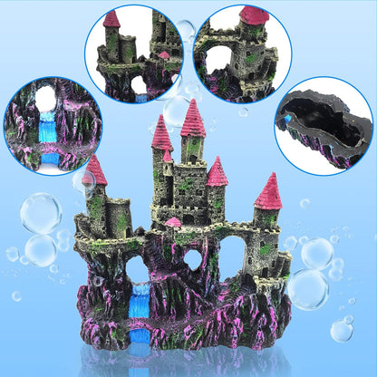 Aquarium Resin Castle Decoration,Fish Tank Driftwood Castle Cave Hideouts House Plants Supplies Accessories(Pink)