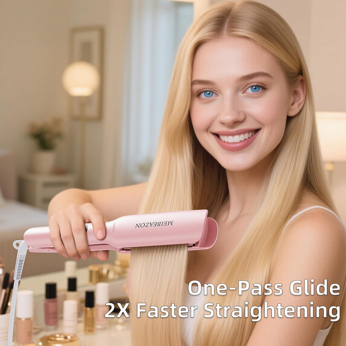 Flat Iron Hair Straightener – 1.7”Wide Ceramic Plate with Negative Ionic Technology, Digital Temp Control & Dual Voltage for Curly/Thick/Coily Hair