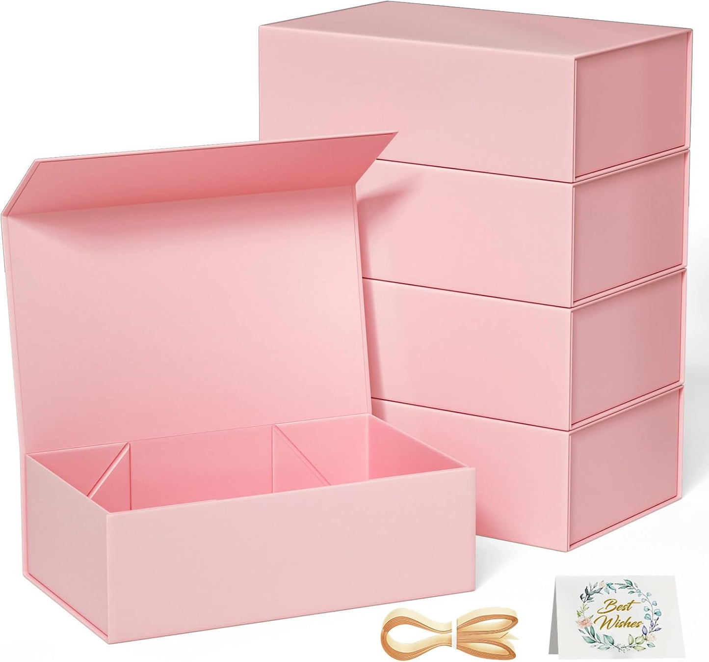 5 Pack Pink Gift Box, 9.5x6x3'' Gift boxes for Presents with Lids Magnetic Closure Rectangle Collapsible for Bridesmaid Proposal Box, Wedding, Christmas, Halloween, Birthday Gift Packging