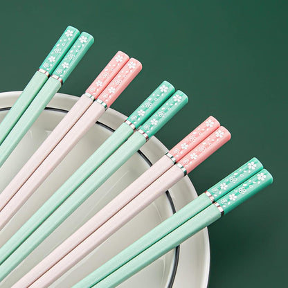 5 Pairs Fiberglass Chopsticks-Reusable Chopsticks Dishwasher Safe, 9.57 inch/24.3cm Matte Non-Slip Family/ Hotel/ Restaurant Chop Sticks, Chinese/Japanese Chop Sticks, Pink Sakura