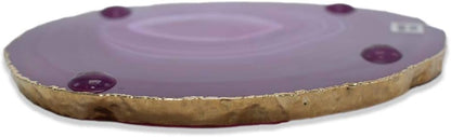 Pink Gold Rimmed Agate Stone Coasters - Set of 4, Polished Geode Drink Mats for Dining & Coffee Table & Kitchen Geode Decor Non-Toxic 3.5-4" Diameter