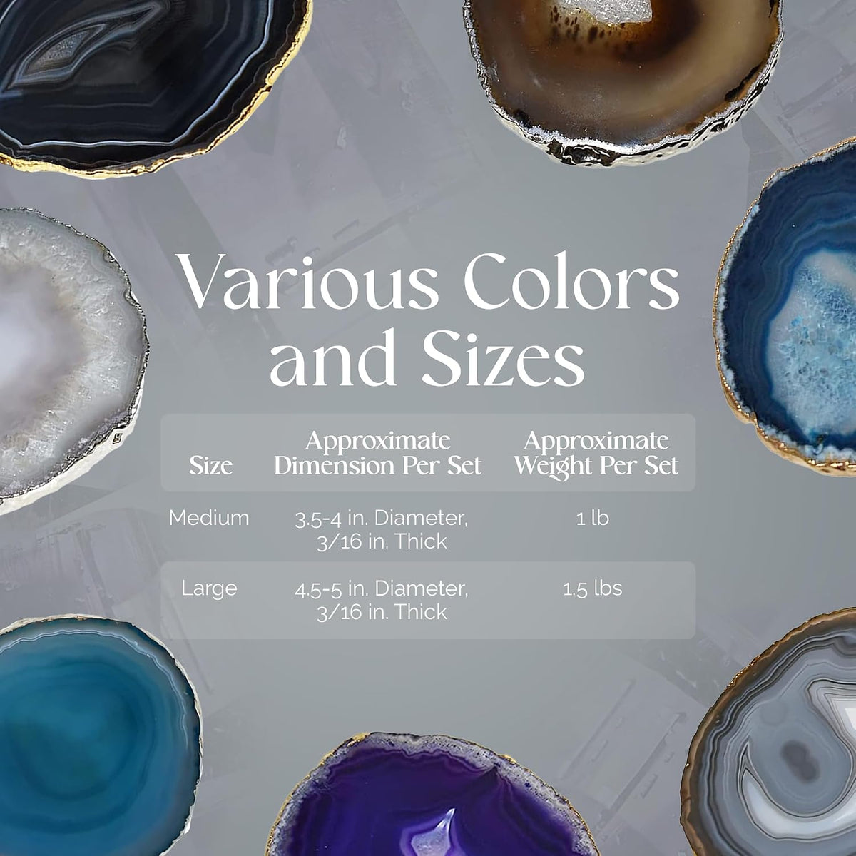 Pink Gold Rimmed Agate Stone Coasters - Set of 4, Polished Geode Drink Mats for Dining & Coffee Table & Kitchen Geode Decor Non-Toxic 3.5-4" Diameter