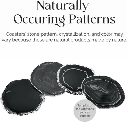 Pink Gold Rimmed Agate Stone Coasters - Set of 4, Polished Geode Drink Mats for Dining & Coffee Table & Kitchen Geode Decor Non-Toxic 3.5-4" Diameter