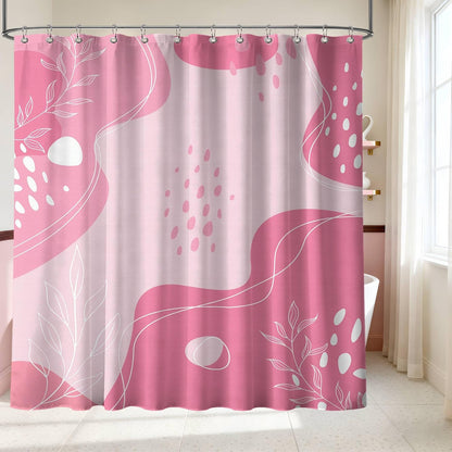 Light Pink Shower Curtain Cute Pink and White Boho Mid Century Modern Shower Curtains for Girly Bathroom Decor Sets, Waterproof Cloth Fabric with Hooks, 70x72 Inch