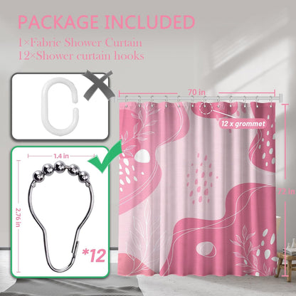 Light Pink Shower Curtain Cute Pink and White Boho Mid Century Modern Shower Curtains for Girly Bathroom Decor Sets, Waterproof Cloth Fabric with Hooks, 70x72 Inch