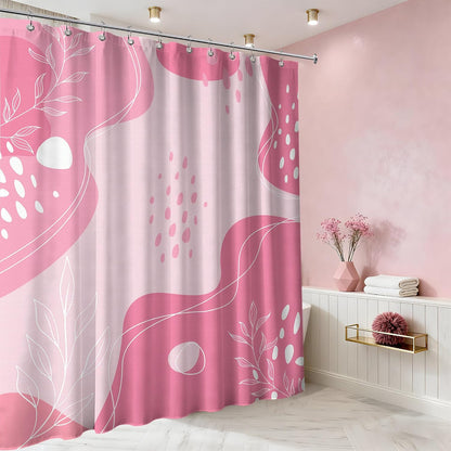 Light Pink Shower Curtain Cute Pink and White Boho Mid Century Modern Shower Curtains for Girly Bathroom Decor Sets, Waterproof Cloth Fabric with Hooks, 70x72 Inch
