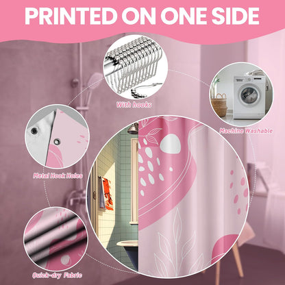 Light Pink Shower Curtain Cute Pink and White Boho Mid Century Modern Shower Curtains for Girly Bathroom Decor Sets, Waterproof Cloth Fabric with Hooks, 70x72 Inch