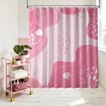 Light Pink Shower Curtain Cute Pink and White Boho Mid Century Modern Shower Curtains for Girly Bathroom Decor Sets, Waterproof Cloth Fabric with Hooks, 70x72 Inch