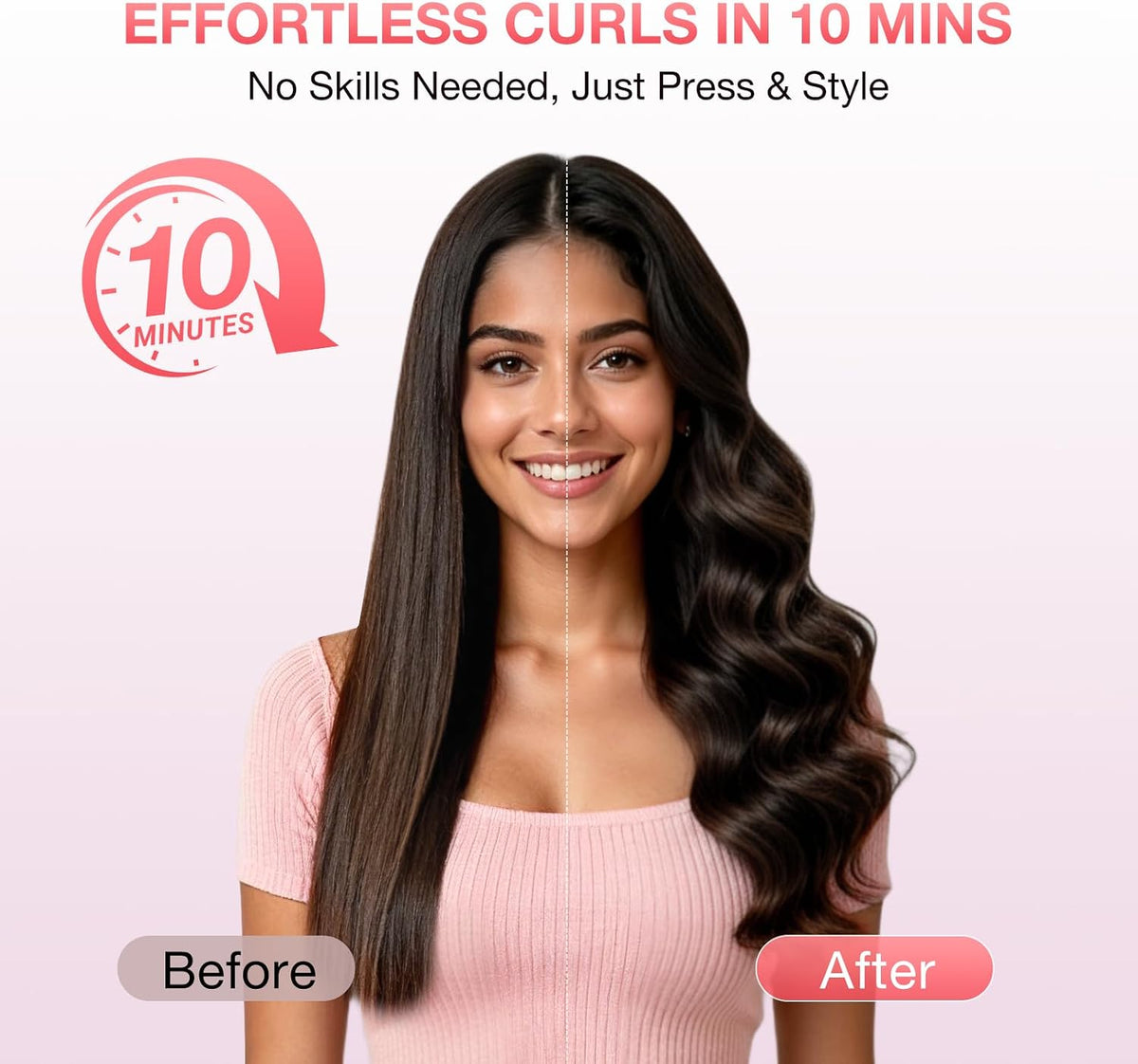 Automatic Curling Iron with 500 Million Ionic, 1.25'' Ceramic Rotating Curling Wand with 3 Heat & 2-Way Rotation, Anti-Scald Lightweight Hair Curler, Dual Voltage for Travel, Pink