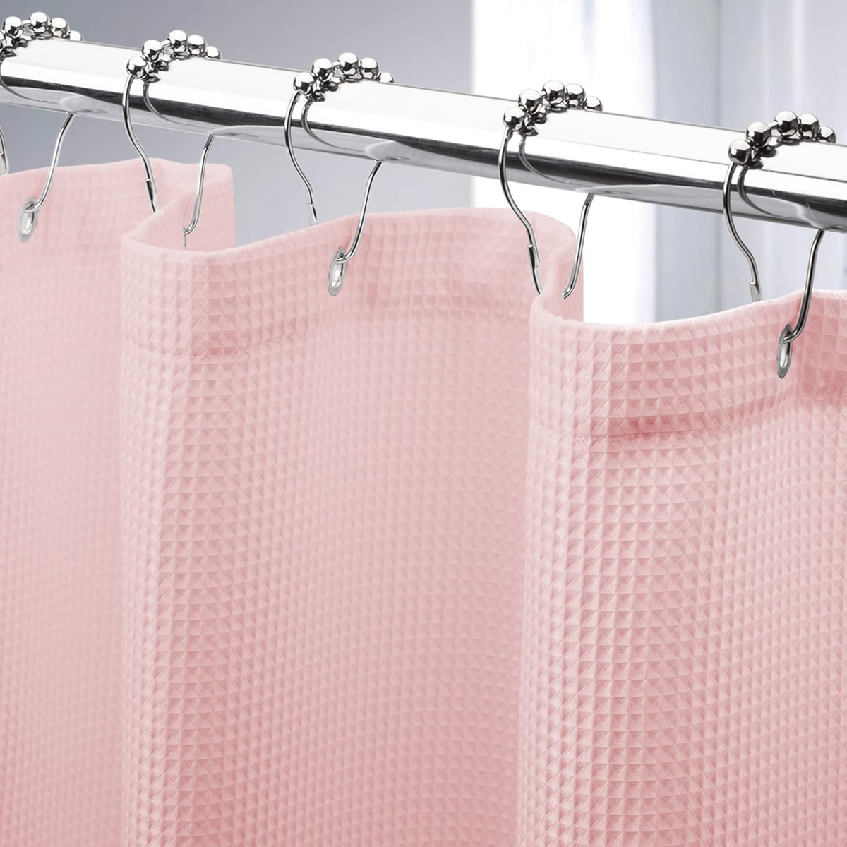 Blush Pink Shower Curtain Fabric, Waffle Shower Curtain Heavy Duty 240GSM, Hotel Quality Bathroom Shower Curtains, 72 x 72 Inches