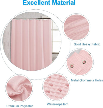 Blush Pink Shower Curtain Fabric, Waffle Shower Curtain Heavy Duty 240GSM, Hotel Quality Bathroom Shower Curtains, 72 x 72 Inches