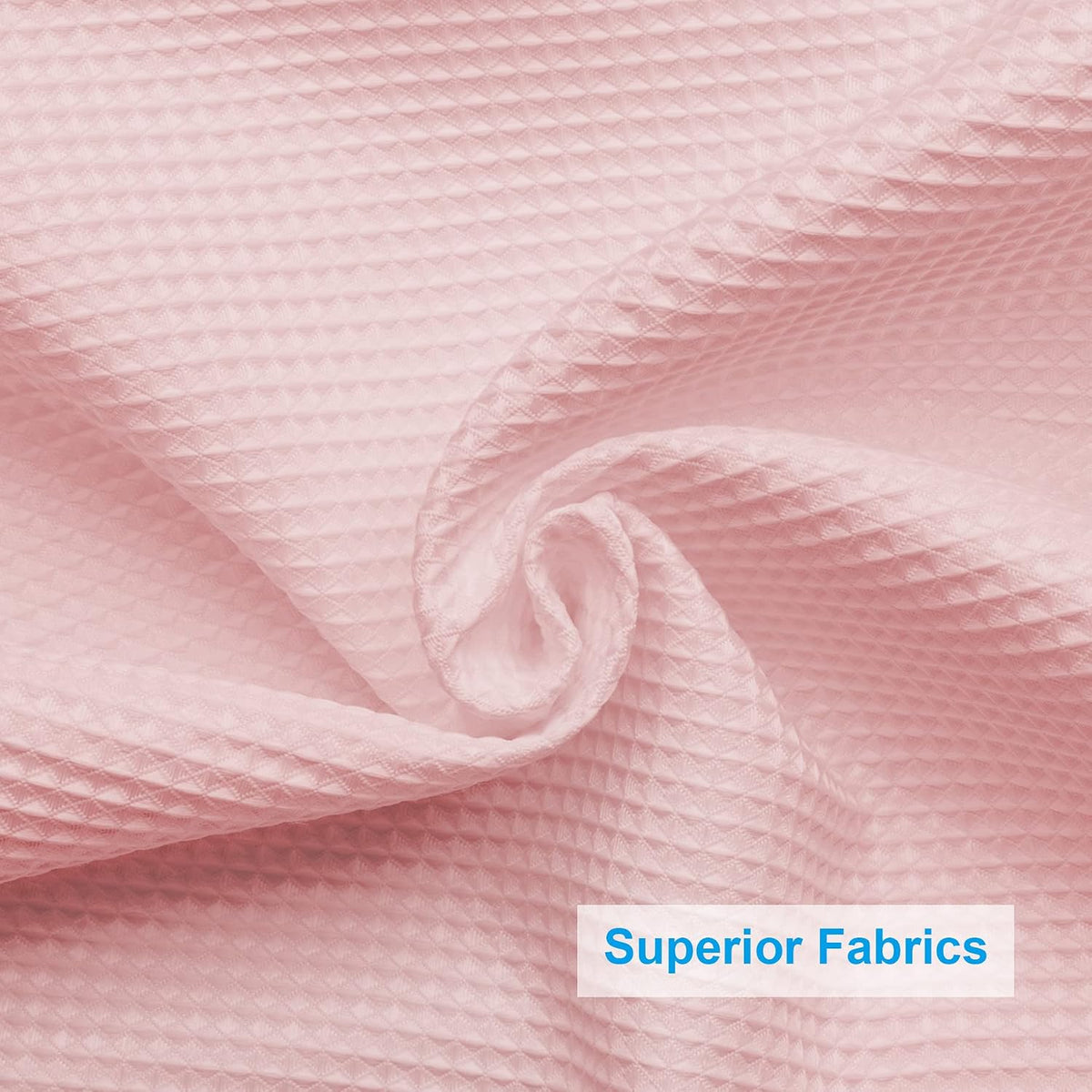 Blush Pink Shower Curtain Fabric, Waffle Shower Curtain Heavy Duty 240GSM, Hotel Quality Bathroom Shower Curtains, 72 x 72 Inches