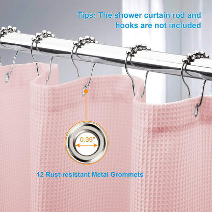 Blush Pink Shower Curtain Fabric, Waffle Shower Curtain Heavy Duty 240GSM, Hotel Quality Bathroom Shower Curtains, 72 x 72 Inches