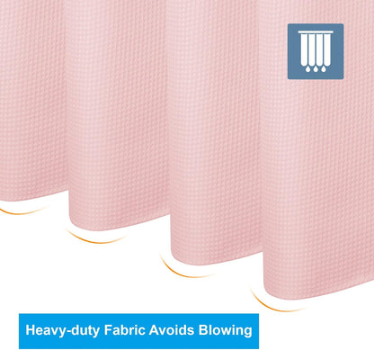 Blush Pink Shower Curtain Fabric, Waffle Shower Curtain Heavy Duty 240GSM, Hotel Quality Bathroom Shower Curtains, 72 x 72 Inches