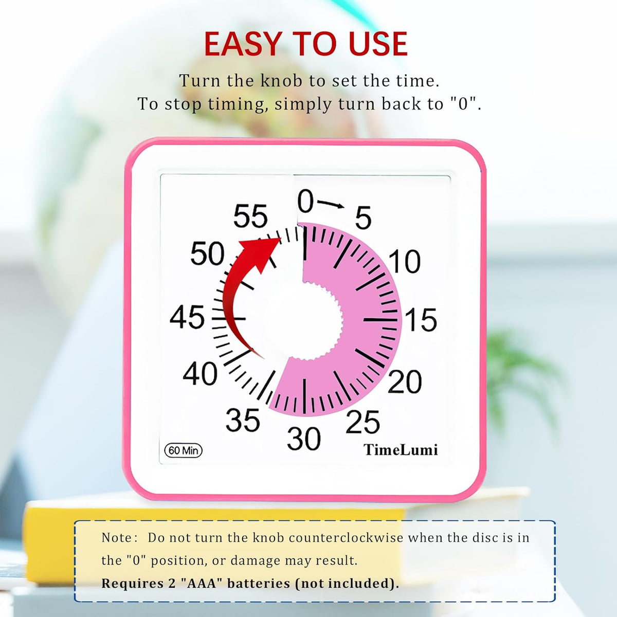 60-Minute Visual Timer for Kids, Management Classroom Timer, Pink