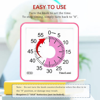 60-Minute Visual Timer for Kids, Management Classroom Timer, Pink