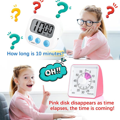 60-Minute Visual Timer for Kids, Management Classroom Timer, Pink