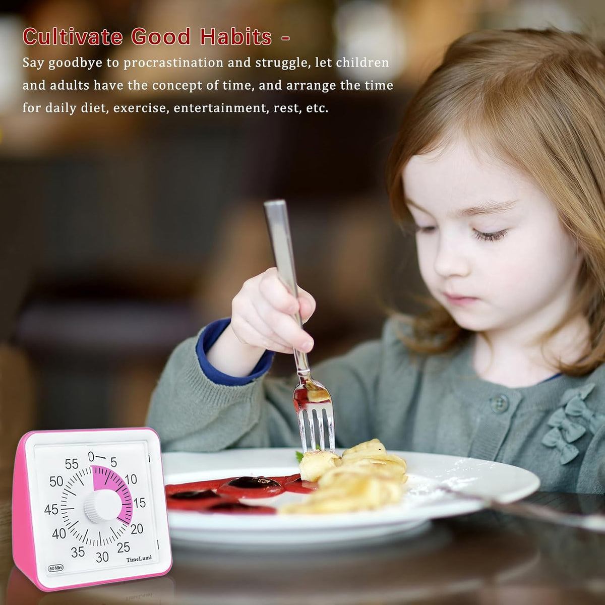 60-Minute Visual Timer for Kids, Management Classroom Timer, Pink