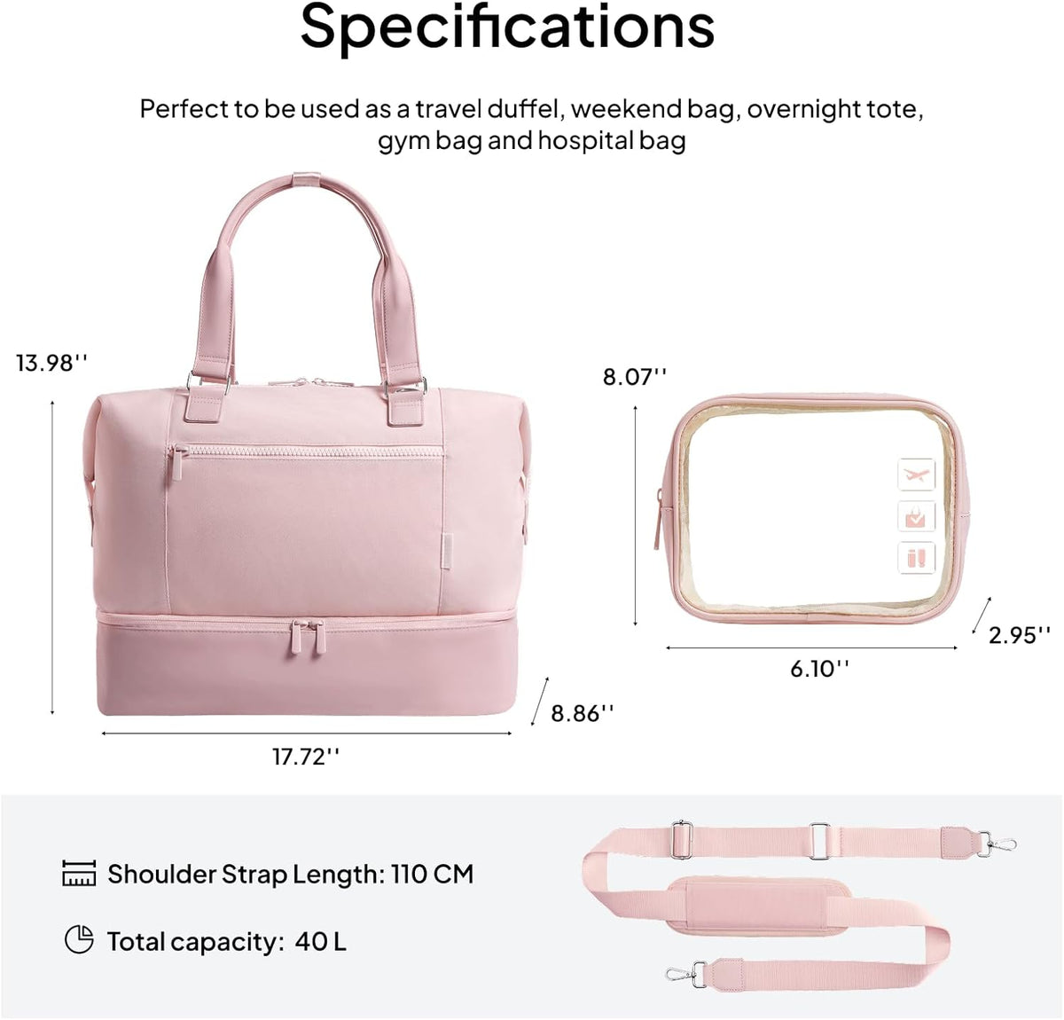Travel Duffle Bag, Weekender Bags for Women with Shoe Compartment